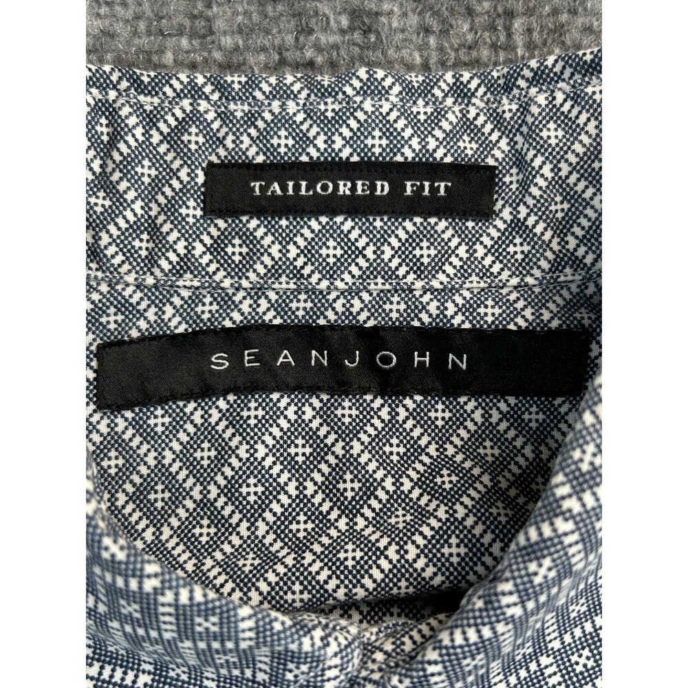 Sean John Y2K Tailored Fit Geometric Button Up Shirt Men's M Blue Cotton Casual - Picture 3 of 10